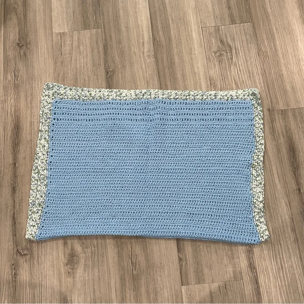 New Handmade Crochet Blue Blanket with Cute Variegated Border